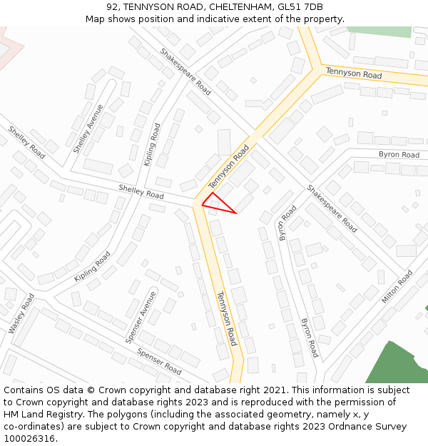 92, TENNYSON ROAD, CHELTENHAM, GL51 7DB: Location map and indicative extent of plot