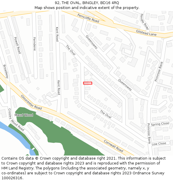 92, THE OVAL, BINGLEY, BD16 4RQ: Location map and indicative extent of plot