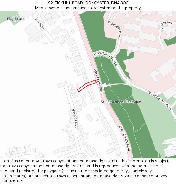 92, TICKHILL ROAD, DONCASTER, DN4 8QQ: Location map and indicative extent of plot