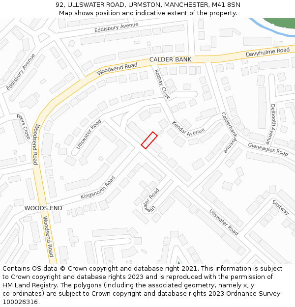 92, ULLSWATER ROAD, URMSTON, MANCHESTER, M41 8SN: Location map and indicative extent of plot