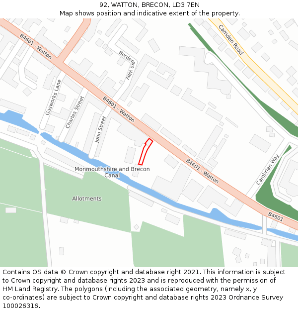 92, WATTON, BRECON, LD3 7EN: Location map and indicative extent of plot