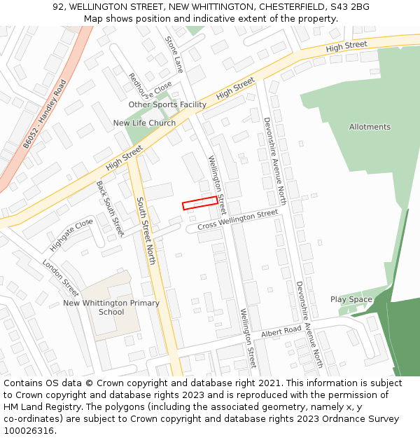 92, WELLINGTON STREET, NEW WHITTINGTON, CHESTERFIELD, S43 2BG: Location map and indicative extent of plot