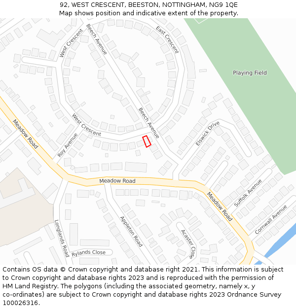 92, WEST CRESCENT, BEESTON, NOTTINGHAM, NG9 1QE: Location map and indicative extent of plot