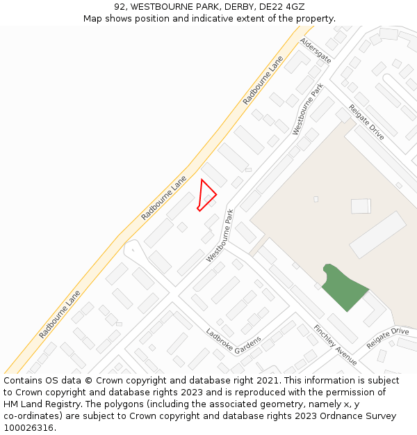92, WESTBOURNE PARK, DERBY, DE22 4GZ: Location map and indicative extent of plot