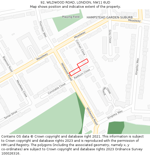 92, WILDWOOD ROAD, LONDON, NW11 6UD: Location map and indicative extent of plot