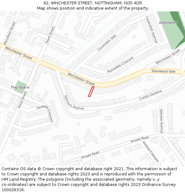 92, WINCHESTER STREET, NOTTINGHAM, NG5 4DR: Location map and indicative extent of plot