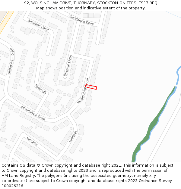 92, WOLSINGHAM DRIVE, THORNABY, STOCKTON-ON-TEES, TS17 9EQ: Location map and indicative extent of plot