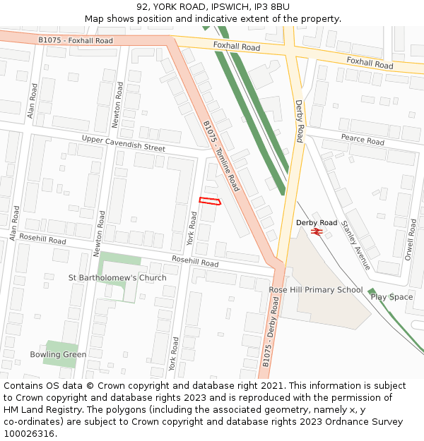 92, YORK ROAD, IPSWICH, IP3 8BU: Location map and indicative extent of plot