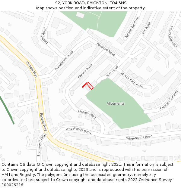 92, YORK ROAD, PAIGNTON, TQ4 5NS: Location map and indicative extent of plot