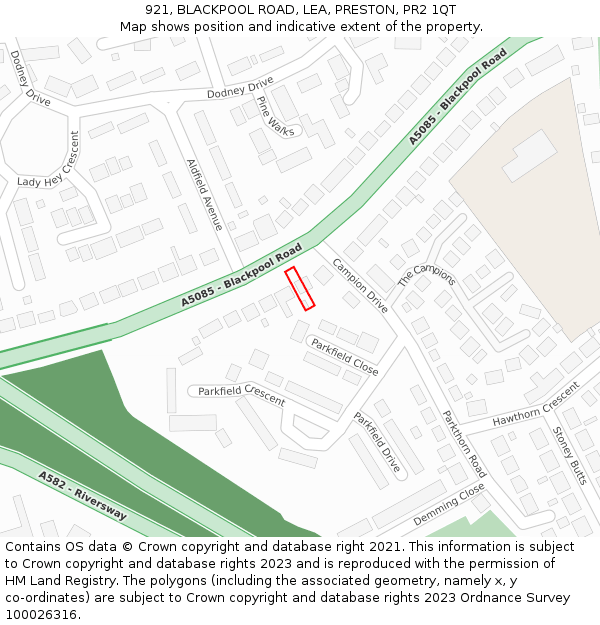 921, BLACKPOOL ROAD, LEA, PRESTON, PR2 1QT: Location map and indicative extent of plot