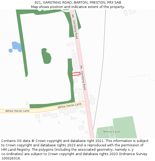 921, GARSTANG ROAD, BARTON, PRESTON, PR3 5AB: Location map and indicative extent of plot