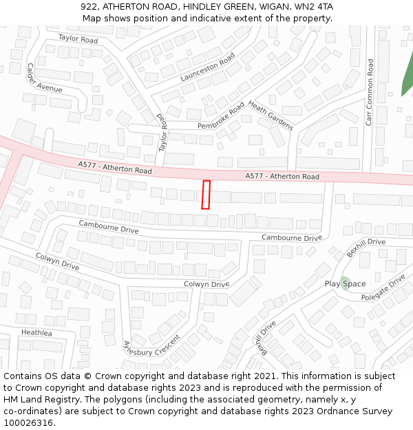 922, ATHERTON ROAD, HINDLEY GREEN, WIGAN, WN2 4TA: Location map and indicative extent of plot