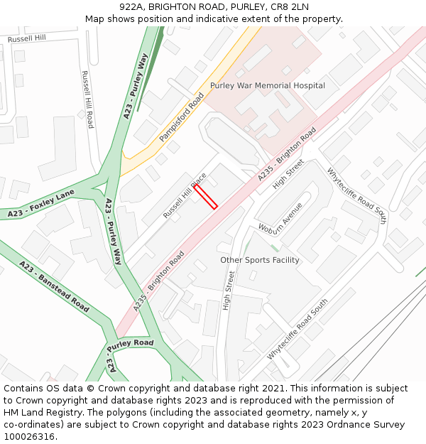 922A, BRIGHTON ROAD, PURLEY, CR8 2LN: Location map and indicative extent of plot