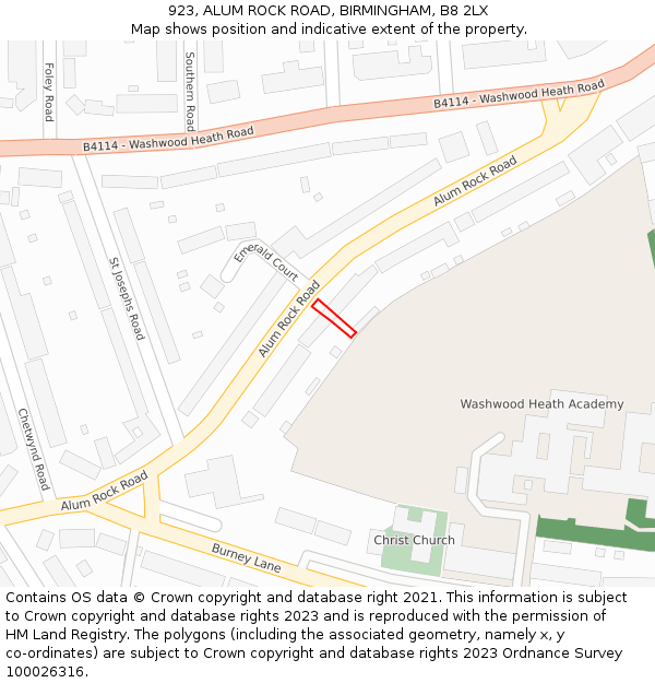 923, ALUM ROCK ROAD, BIRMINGHAM, B8 2LX: Location map and indicative extent of plot