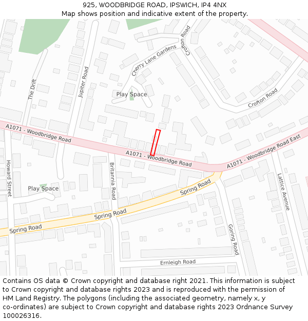 925, WOODBRIDGE ROAD, IPSWICH, IP4 4NX: Location map and indicative extent of plot