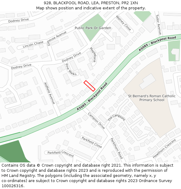928, BLACKPOOL ROAD, LEA, PRESTON, PR2 1XN: Location map and indicative extent of plot