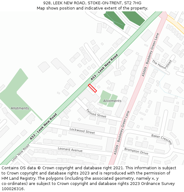 928, LEEK NEW ROAD, STOKE-ON-TRENT, ST2 7HG: Location map and indicative extent of plot