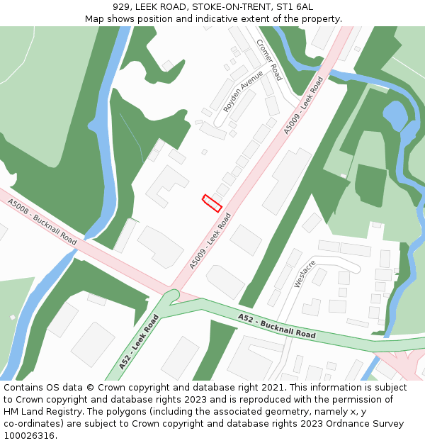 929, LEEK ROAD, STOKE-ON-TRENT, ST1 6AL: Location map and indicative extent of plot