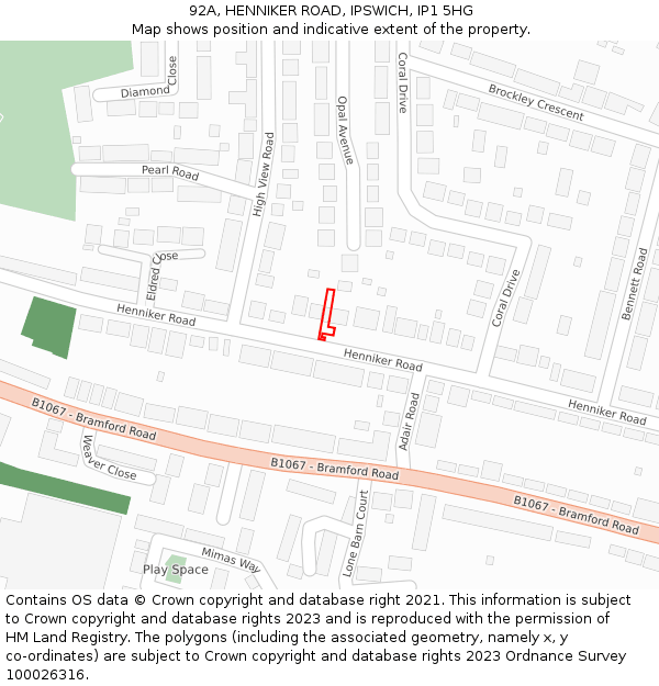 92A, HENNIKER ROAD, IPSWICH, IP1 5HG: Location map and indicative extent of plot