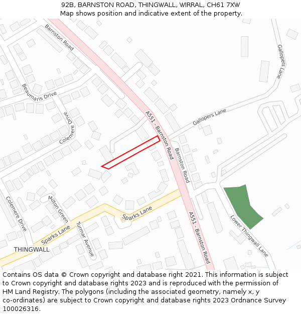 92B, BARNSTON ROAD, THINGWALL, WIRRAL, CH61 7XW: Location map and indicative extent of plot