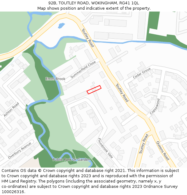 92B, TOUTLEY ROAD, WOKINGHAM, RG41 1QL: Location map and indicative extent of plot