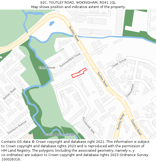 92C, TOUTLEY ROAD, WOKINGHAM, RG41 1QL: Location map and indicative extent of plot