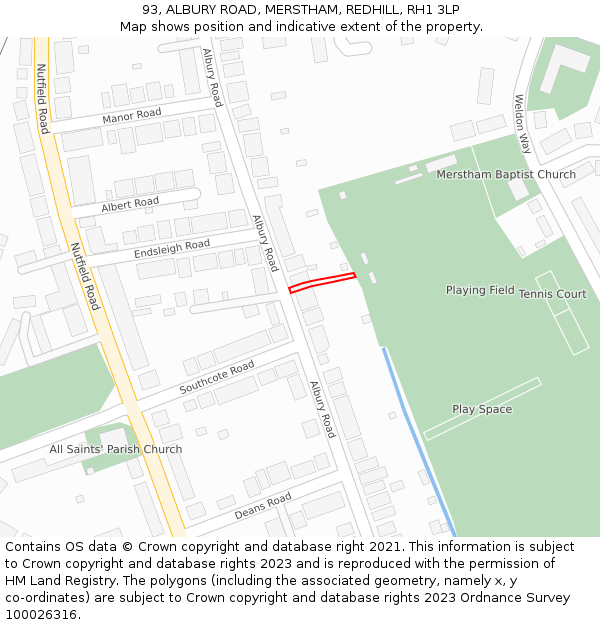 93, ALBURY ROAD, MERSTHAM, REDHILL, RH1 3LP: Location map and indicative extent of plot