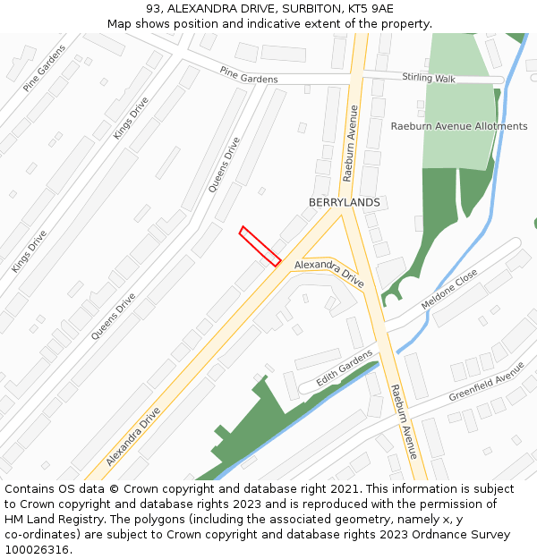 93, ALEXANDRA DRIVE, SURBITON, KT5 9AE: Location map and indicative extent of plot