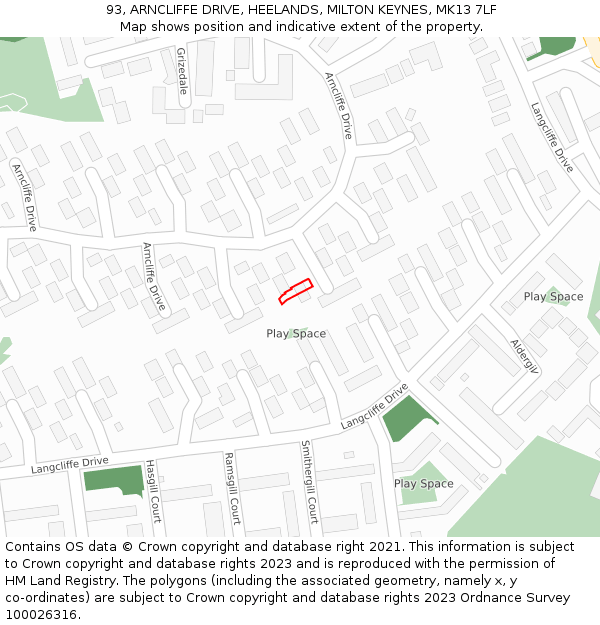 93, ARNCLIFFE DRIVE, HEELANDS, MILTON KEYNES, MK13 7LF: Location map and indicative extent of plot