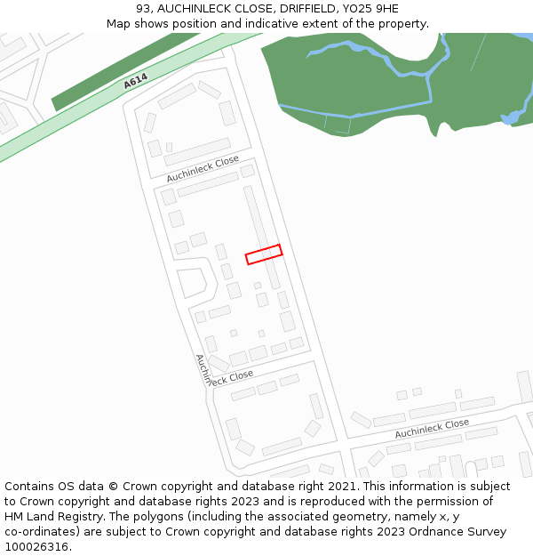 93, AUCHINLECK CLOSE, DRIFFIELD, YO25 9HE: Location map and indicative extent of plot