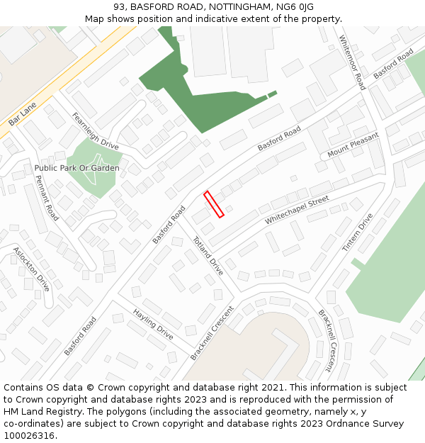 93, BASFORD ROAD, NOTTINGHAM, NG6 0JG: Location map and indicative extent of plot