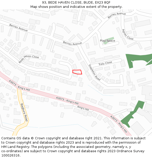 93, BEDE HAVEN CLOSE, BUDE, EX23 8QF: Location map and indicative extent of plot