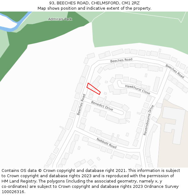 93, BEECHES ROAD, CHELMSFORD, CM1 2RZ: Location map and indicative extent of plot
