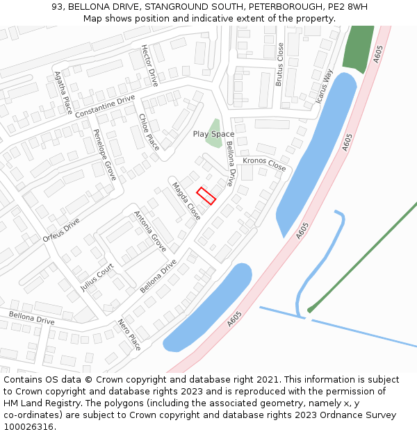 93, BELLONA DRIVE, STANGROUND SOUTH, PETERBOROUGH, PE2 8WH: Location map and indicative extent of plot