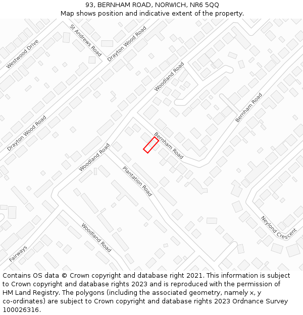 93, BERNHAM ROAD, NORWICH, NR6 5QQ: Location map and indicative extent of plot