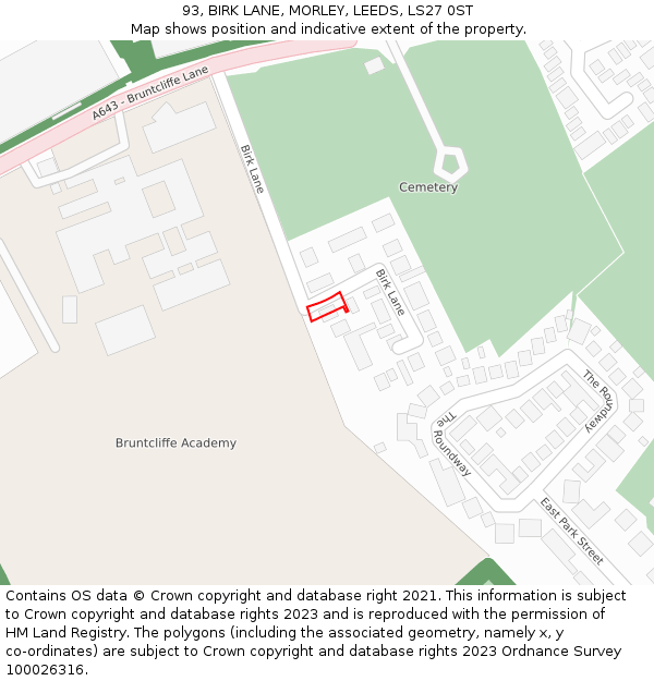 93, BIRK LANE, MORLEY, LEEDS, LS27 0ST: Location map and indicative extent of plot