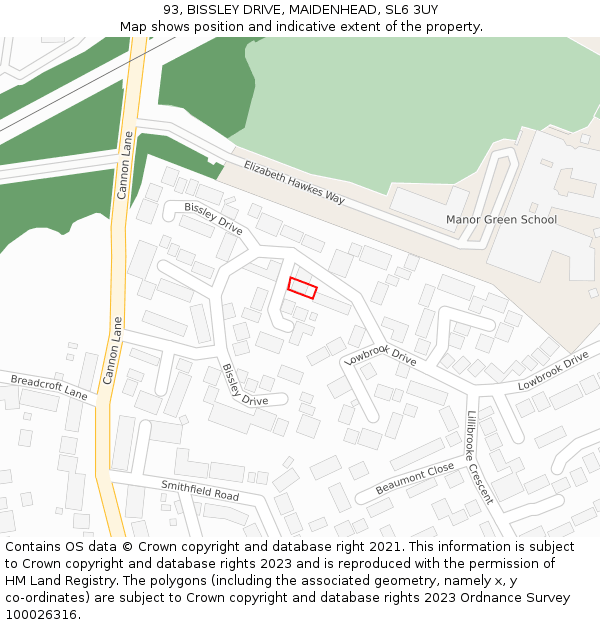 93, BISSLEY DRIVE, MAIDENHEAD, SL6 3UY: Location map and indicative extent of plot