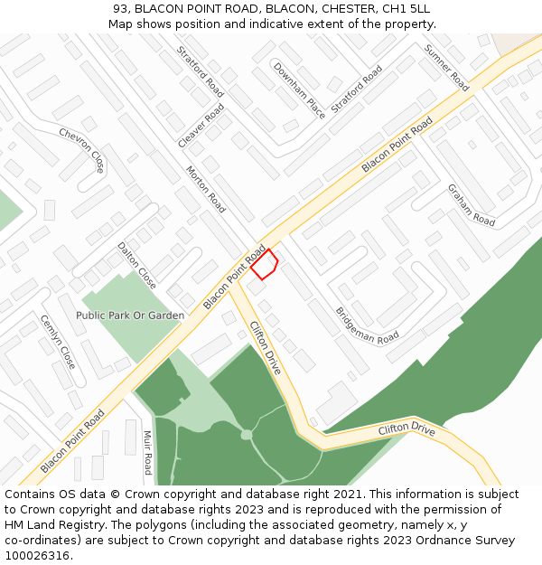 93, BLACON POINT ROAD, BLACON, CHESTER, CH1 5LL: Location map and indicative extent of plot