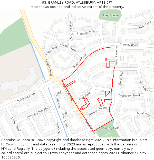 93, BRAMLEY ROAD, AYLESBURY, HP18 0FT: Location map and indicative extent of plot