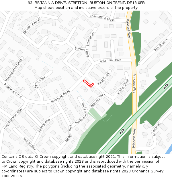 93, BRITANNIA DRIVE, STRETTON, BURTON-ON-TRENT, DE13 0FB: Location map and indicative extent of plot