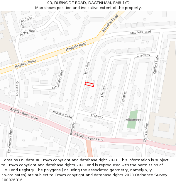 93, BURNSIDE ROAD, DAGENHAM, RM8 1YD: Location map and indicative extent of plot