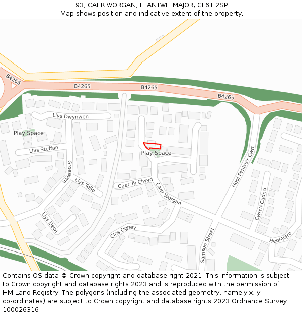 93, CAER WORGAN, LLANTWIT MAJOR, CF61 2SP: Location map and indicative extent of plot