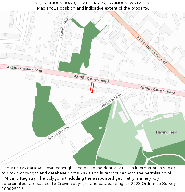 93, CANNOCK ROAD, HEATH HAYES, CANNOCK, WS12 3HQ: Location map and indicative extent of plot