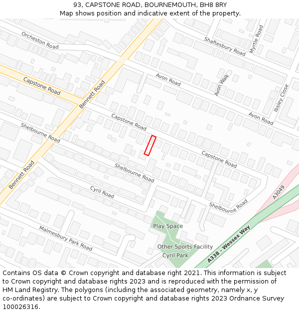 93, CAPSTONE ROAD, BOURNEMOUTH, BH8 8RY: Location map and indicative extent of plot