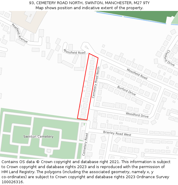 93, CEMETERY ROAD NORTH, SWINTON, MANCHESTER, M27 9TY: Location map and indicative extent of plot