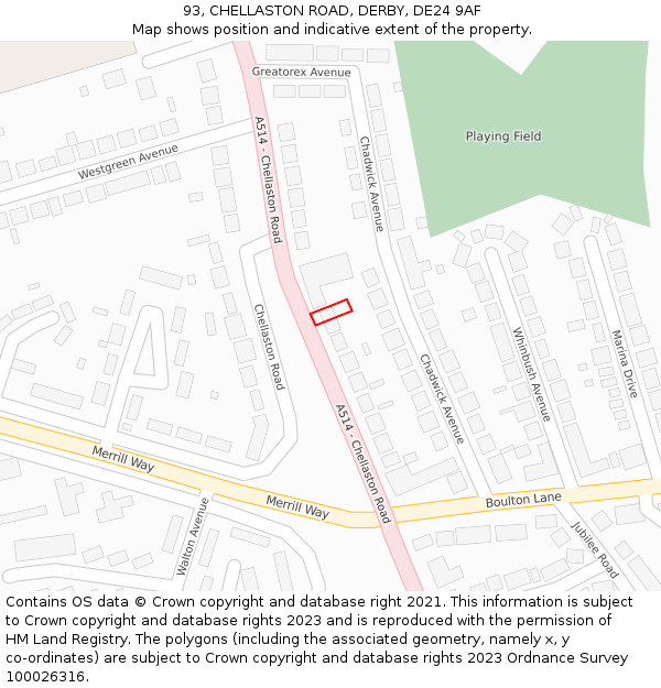 93, CHELLASTON ROAD, DERBY, DE24 9AF: Location map and indicative extent of plot