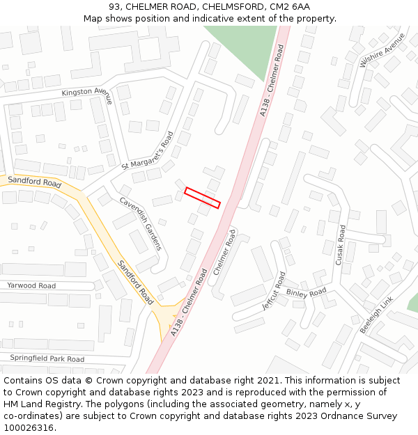 93, CHELMER ROAD, CHELMSFORD, CM2 6AA: Location map and indicative extent of plot