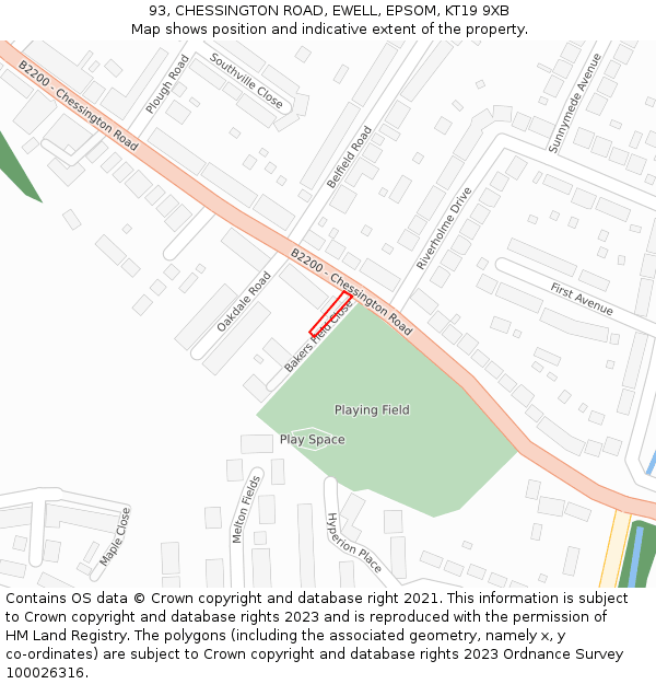 93, CHESSINGTON ROAD, EWELL, EPSOM, KT19 9XB: Location map and indicative extent of plot