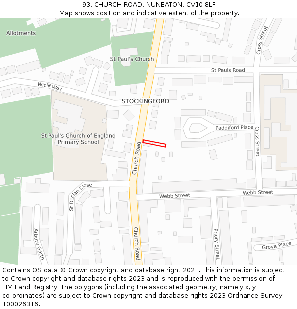 93, CHURCH ROAD, NUNEATON, CV10 8LF: Location map and indicative extent of plot