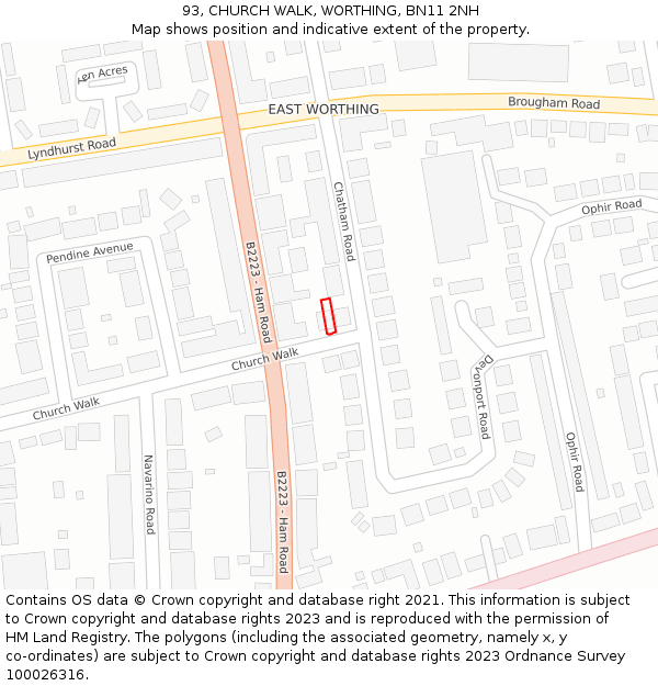 93, CHURCH WALK, WORTHING, BN11 2NH: Location map and indicative extent of plot
